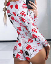 Load image into Gallery viewer, Low Cut Long Sleeve Print Lounge Romper - OneWorldDeals