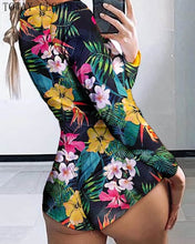 Load image into Gallery viewer, Low Cut Long Sleeve Print Lounge Romper - OneWorldDeals
