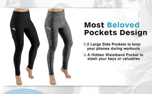 Womens High Waist Tummy Control Leggings with Pockets - OneWorldDeals