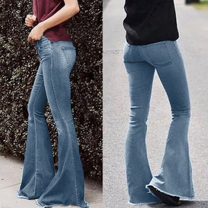 Women Mid Waist Bell Bottom Jeans - OneWorldDeals